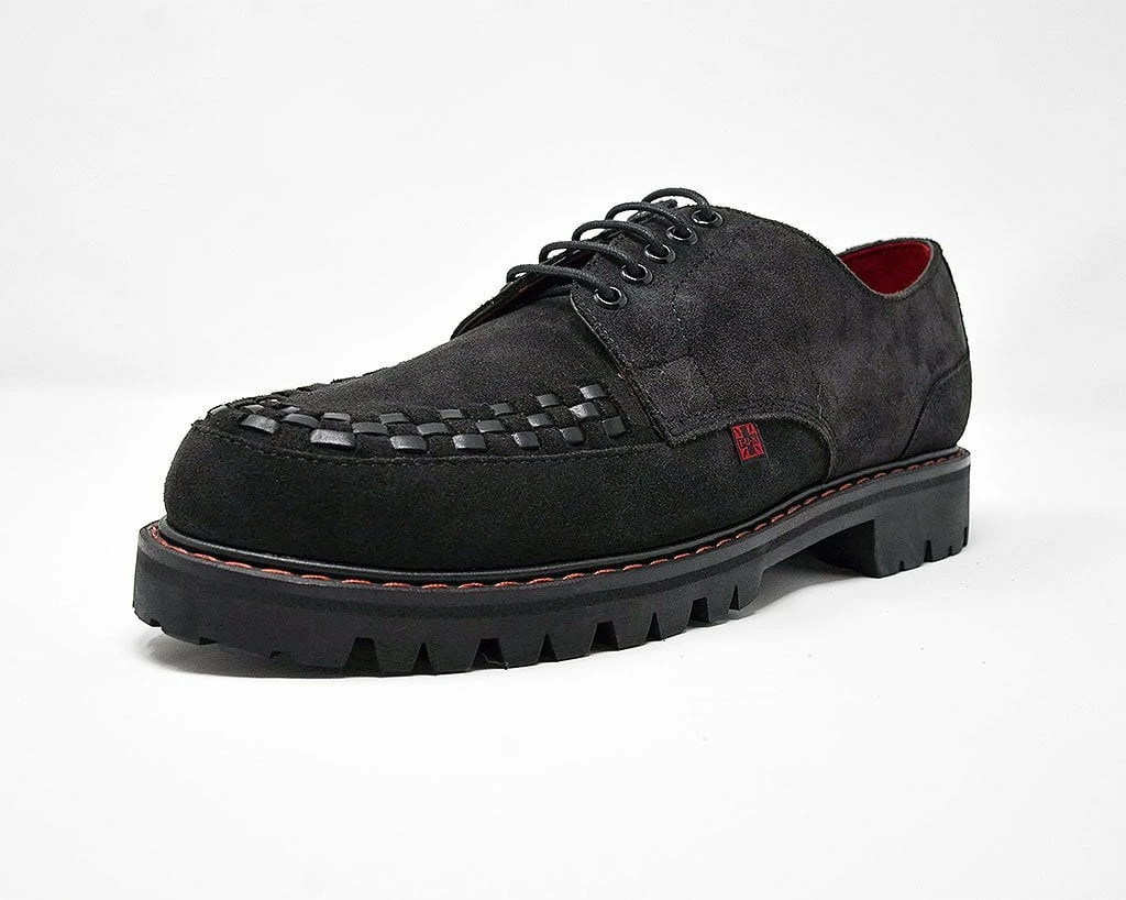 H1001 Black Suede Interlace T.U.K. RED Creeper