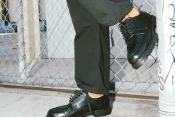 H1002 Black Leather Interlace T.U.K. RED Creeper Men