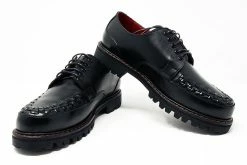 H1002 Black Leather Interlace T.U.K. RED Creeper Men