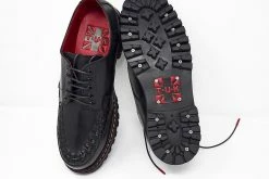 H1002 Black Leather Interlace T.U.K. RED Creeper Men
