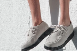 F9811 Cream Suede Viva Low D-Ring Interlace Creeper