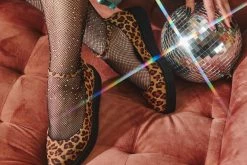 A9541L Women Leopard Pointed Ballet Ankle Strap Creeper