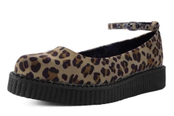 A9541L Women Leopard Pointed Ballet Ankle Strap Creeper