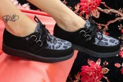 F9975 Women Black & Grey Leopard D-Ring Creeper