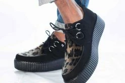 V9971 Women Black & Olive Leopard D-Ring Mondo Creeper