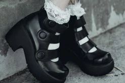 T2303L Black Bubble 3-Strap Anarchic Mary Jane Platform