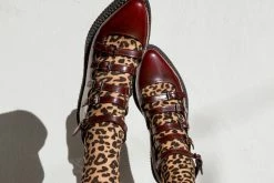 A9902L Burgundy Rub-Off Multi Strap Pointed Mary Jane Women