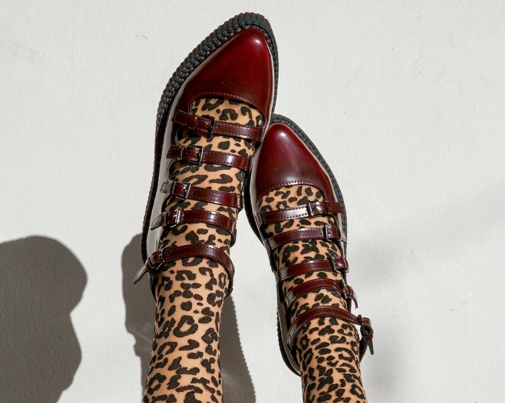 A9902L Burgundy Rub-Off Multi Strap Pointed Mary Jane Women