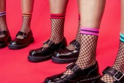 TSK1122 Multi-color Band Fishnet 5-Pk Sock Women