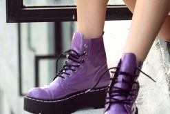 A9897 Purple Metallic 7-Eye Double Decker Boot Women