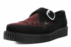 A9592 Black & Burgundy Suede Pointed Buckle Creeper Women