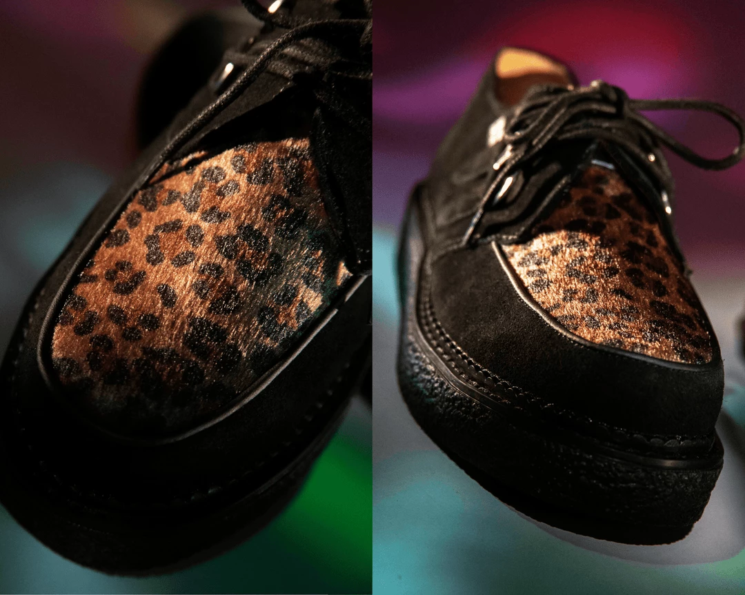 D9761 Women Black Suede & Leopard 1970 Original Creeper