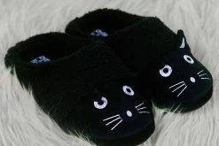 SL03 Black Fuzzy Kitty Slipper