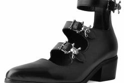 T2299L Black 3-Buckle Skull Anarchic Pointed Heel