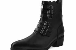T2301L Black Victorian Anarchic 6-Buckle Pointed Boot