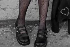 T2307 Anarchic Black TUKskin™ 2-Skull Buckle Mary Jane