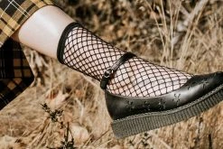 TSK1016 Black Fishnet Crew Sock Vegan