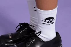 TSK1032 White T.U.K. Skull Logo Women’s Sock