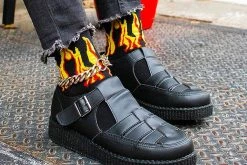 TSK1062 Black Red & Yellow Flame Socks Vegan