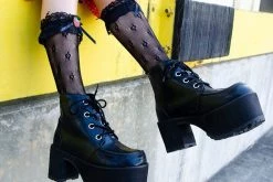 TSK1068 Black Strawberry Lace Kneehigh Women