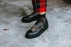 TSK1076 Socks Black Floral Lace Crew Sock