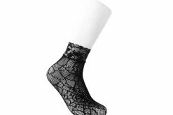 TSK1077 Black Spiderweb Lace Crew Sock