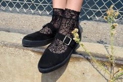 TSK1077 Black Spiderweb Lace Crew Sock