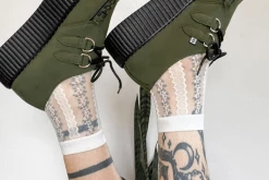 TSK1078 White Stripe Floral Sheer Sock Vegan