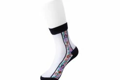 TSK1080 Vegan Black Stripe Floral Sheer Sock