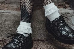 TSK1094 Women's White Knit Lace Sock
