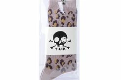 TSK1099 Vegan Leopard Khaki Crew Sock