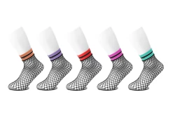 TSK1122 Multi-color Band Fishnet 5-Pk Sock Women