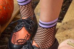 TSK1122 Multi-color Band Fishnet 5-Pk Sock Women