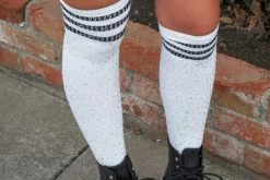 TSK1124 Black & White Varsity Rhinestone Over-The-Knee Sock Women