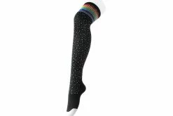 TSK1126 Black Rainbow Varsity Rhinestone Over-The-Knee Sock Women