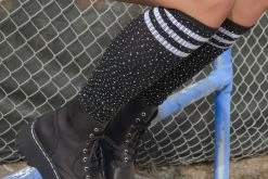 TSK1125 Black Varsity Rhinestone Over-The-Knee Sock