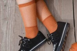 TSK1129 Women Orange Ribbed Glitter Sock