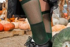 TSK1131 Green Ribbed Glitter Sock Women