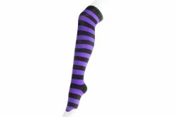 TSK1144 Black & Lavender Striped Thigh High Sock Women