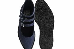 A3012L Women Black Glitter 3-Strap Pointed Mary Jane