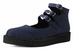 A3012L Women Black Glitter 3-Strap Pointed Mary Jane