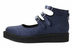 A3012L Women Black Glitter 3-Strap Pointed Mary Jane