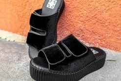 V3028L Black Velvet 2-Strap Slide Sandal Women