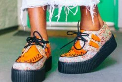 V3035 Orange & Beige Floral D-Ring Viva Creeper Women