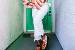 V3035 Orange & Beige Floral D-Ring Viva Creeper Women