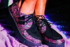 V3036 Women Black & Pink Floral D-Ring Viva Creeper