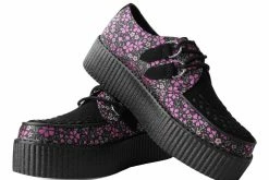 V3036 Women Black & Pink Floral D-Ring Viva Creeper