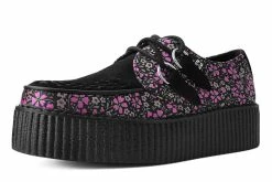 V3036 Women Black & Pink Floral D-Ring Viva Creeper