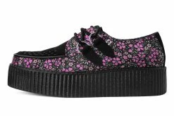 V3036 Women Black & Pink Floral D-Ring Viva Creeper