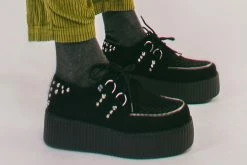 V3075 Black Suede Zipper Studded Mondo Creeper New Arrivals